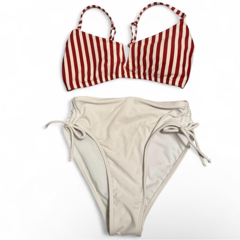 Red and White Striped Bikini Bundle Set